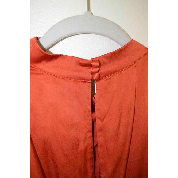 By Anthropologie Mock-Neck Draped Silk Dress Paprika Size 10 - Picture 9 of 11